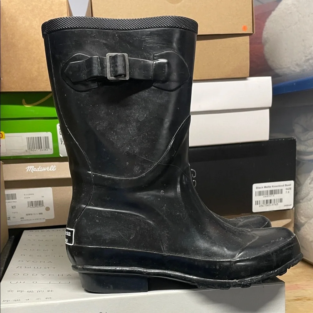 L. L. Bean Black Rubber Rain Boots/Wellies - Picture 1 of 4